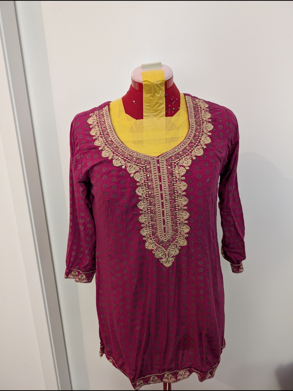 Embroidered Magenta Tunic with Gold Accents